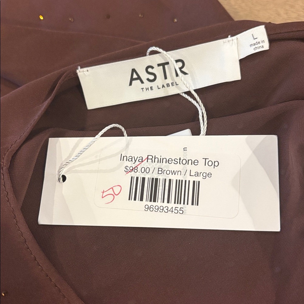 ASTR the Label Inaya Satin Rhinestone Embellished Top Brown Large NWT NEW - Picture 8 of 8